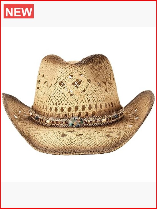 Straw Cowboy Hat with Two Decorative Bands, Breathable Handmade Sun Hat main image 7